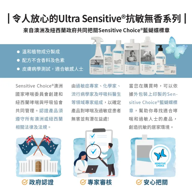 【ecostore 宜可誠】天然無香精抗敏消臭超濃縮洗衣精-1Lx6(寶寶洗衣精/無色素/無螢光劑/抗敏/濕疹協會認證)
