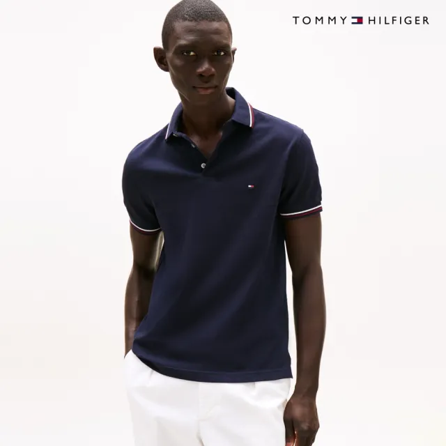 【TOMMY HILFIGER】官方旗艦館飾邊修身 Polo 衫_藍色