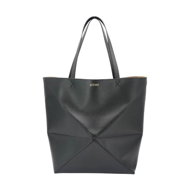 【LOEWE 羅威】XL Puzzle Fold 小牛皮肩背托特包(黑)