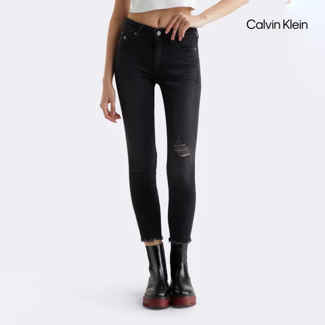 【CALVIN KLEIN】官方旗艦館CKJ 010 仿舊高腰緊身九分牛仔褲_藍色