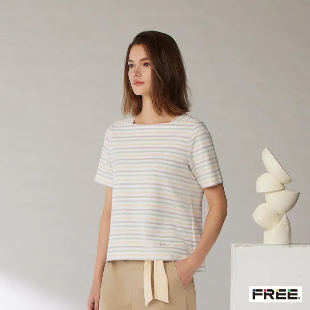 【FREE】有機草木染彩條短袖上衣