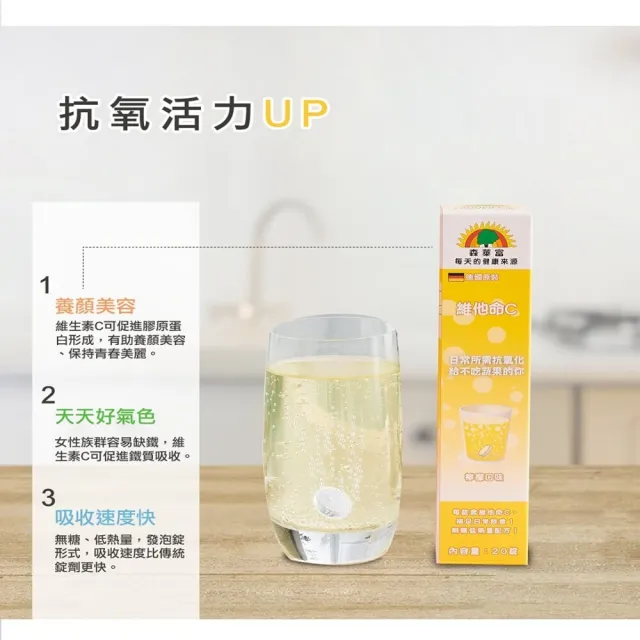 【SUNLIFE 森萊富】德國原裝  維他命C180發泡錠(檸檬口味 X 1入/共20錠)