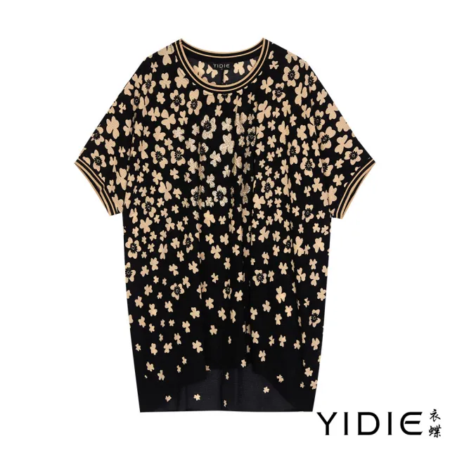 【YIDIE】滿版花卉亮鑽上衣-黑