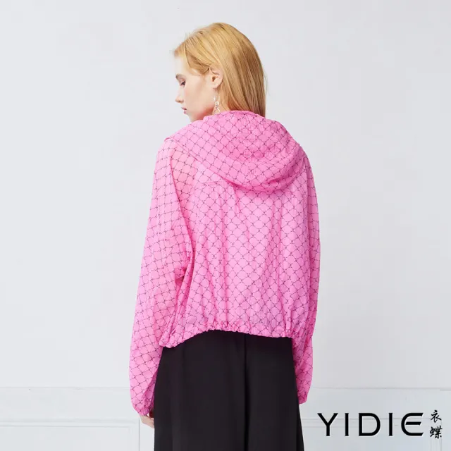 【YIDIE】活力甜美幾何印花連帽防風外套-桃粉
