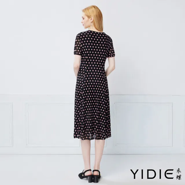 【YIDIE】華麗摩登金線抽象圖騰剪接連身長洋裝-黑
