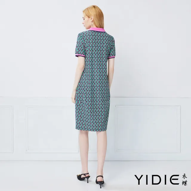 【YIDIE】幾何印花彈力長洋裝-綠