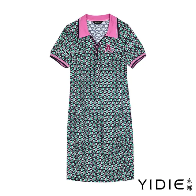 【YIDIE】幾何印花彈力長洋裝-綠