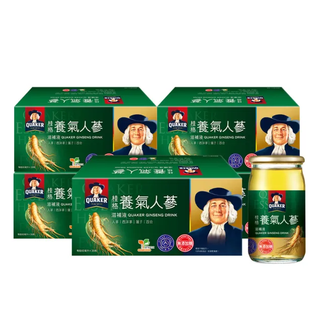 【QUAKER 桂格】無糖養氣人蔘60ml×36入x5盒(共180入)
