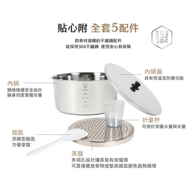 TATUNG 大同】6人份電鍋-全不鏽鋼配件/異電壓220V/獨立保溫開關(TAC