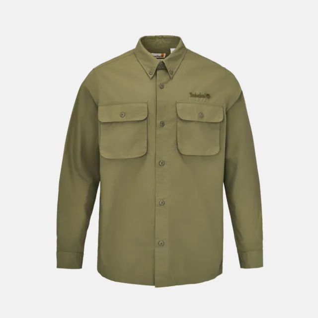 【Timberland】男款灰綠色寬版長袖襯衫外套(A5SKU590)