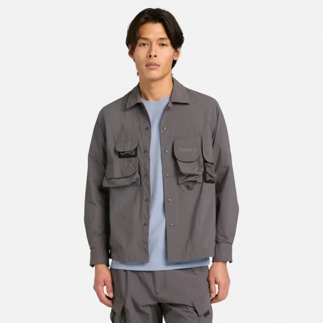 【Timberland】男款黑色寬版防曬襯衫外套(A2R5QW08)