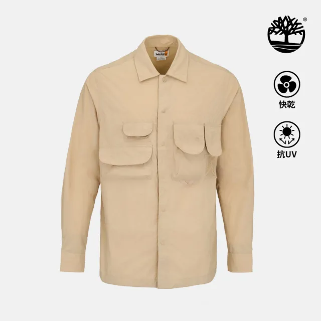 【Timberland】男款米色寬版防曬襯衫外套(A2R5QY94)