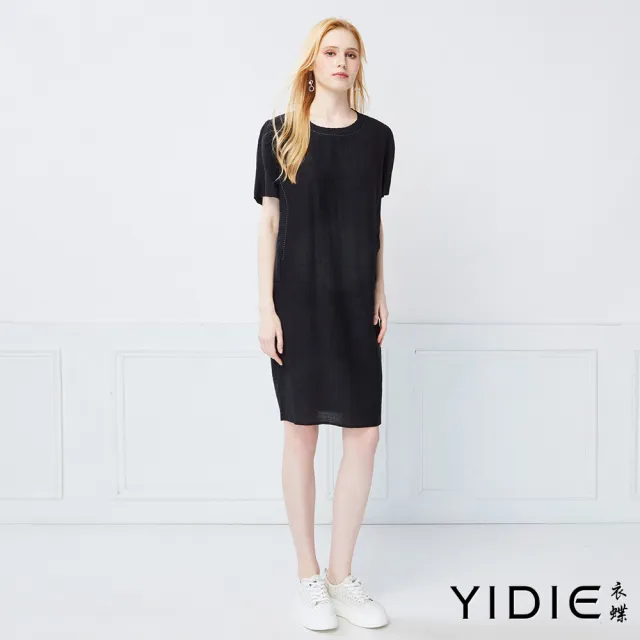 【YIDIE】知性優雅線條紋路側剪接層次連身長洋裝-黑