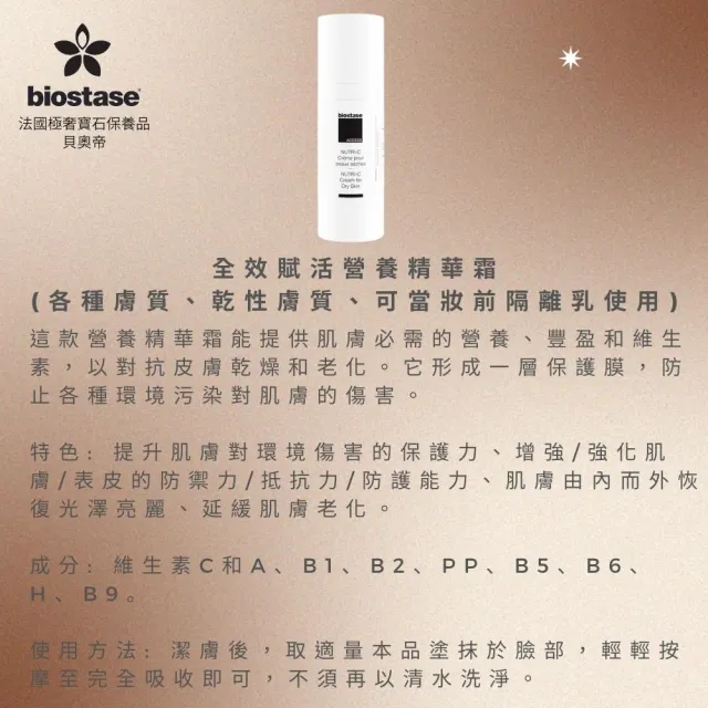 【biostase 貝奧帝】全效逆齡營養精華霜50ml(即期品;水漾青春系列、滋養;保濕;乳霜;滋潤;延緩衰老)