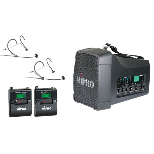 【MIPRO】MA-200D 雙頻道旗艦型5旗艦型無線喊話器 配2頭戴無線麥克風580T