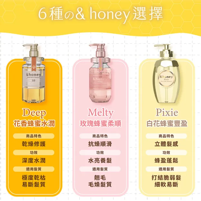 【&honey】日本原裝 蜂蜜洗髮精/潤髮乳/髮油(細軟易斷 乾燥粗硬 受損髮質 護髮乳 護髮素 護髮膜)