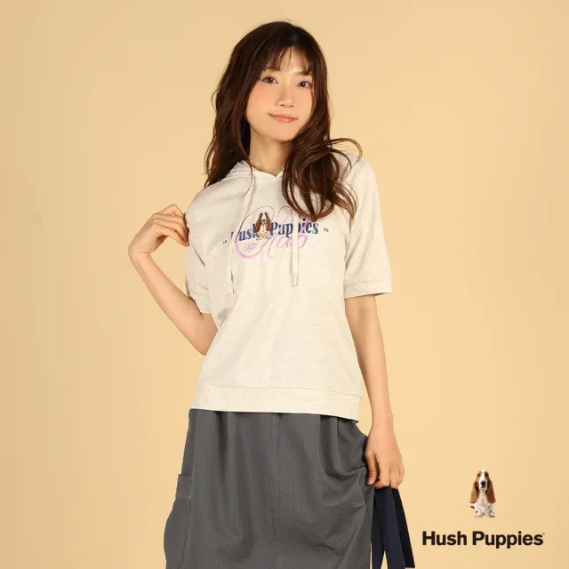 【Hush Puppies】女裝 帽T 造型英文刺繡狗帽T (麻灰 / 63202101)