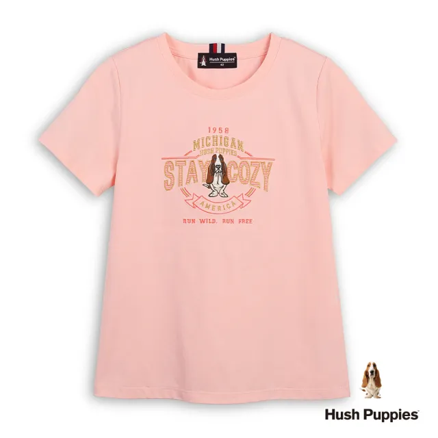 【Hush Puppies】女裝 T恤 經典美式復古刺繡狗T恤 (淺粉紅 / 63211204)