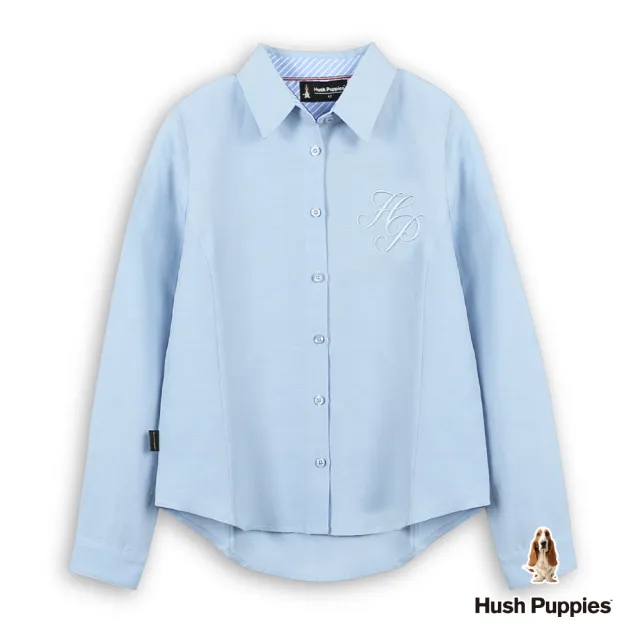 【Hush Puppies】女裝 襯衫 簡約HP棉麻休閒長袖襯衫 (淺藍 / 63212104)