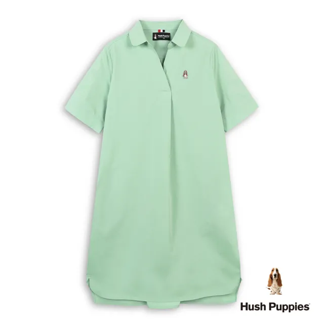 【Hush Puppies】女裝 洋裝 素色半開襟刺繡小狗洋裝 (淺綠 / 63215102)