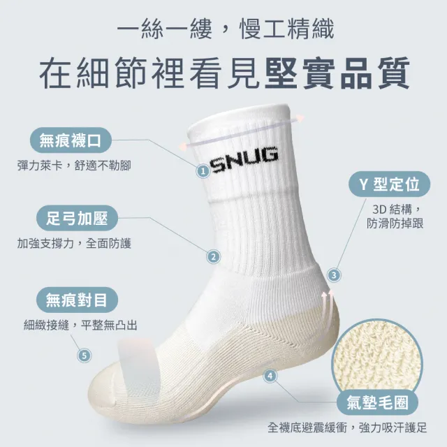 【sNug 給足呵護】白淨運動除臭襪(中筒襪/毛圈底/吸汗乾爽/運動襪/白色襪筒/久站久走/台灣製)