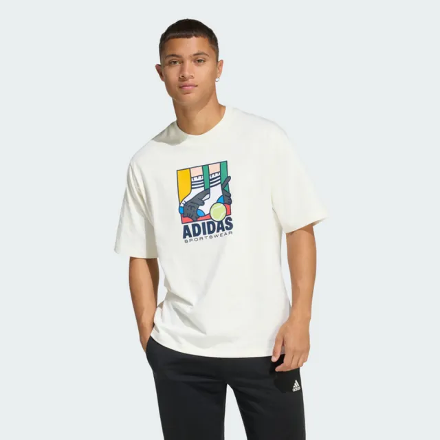 【adidas 愛迪達】M ANI POP PLY T 運動 休閒 短袖 T恤 男 米白 短T 短袖 KE4341