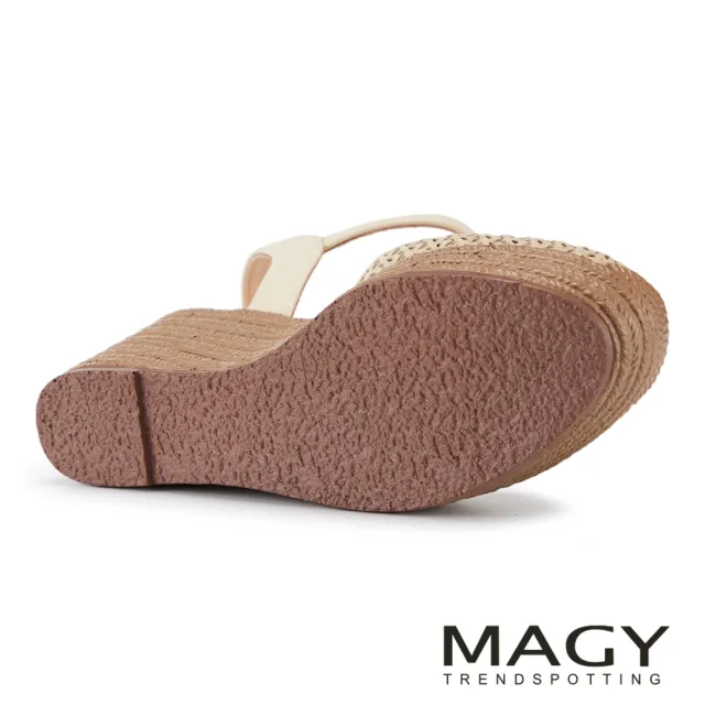 【MAGY】包頭編織踝部扣帶厚底涼鞋 米白