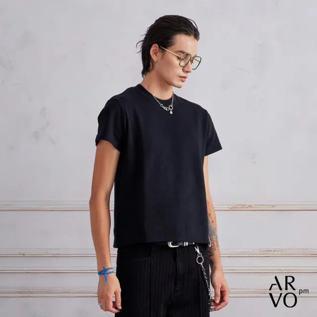 【ARVOpm】男女同款 簡約黑色Baby Tee-725213192013(雙11限定)