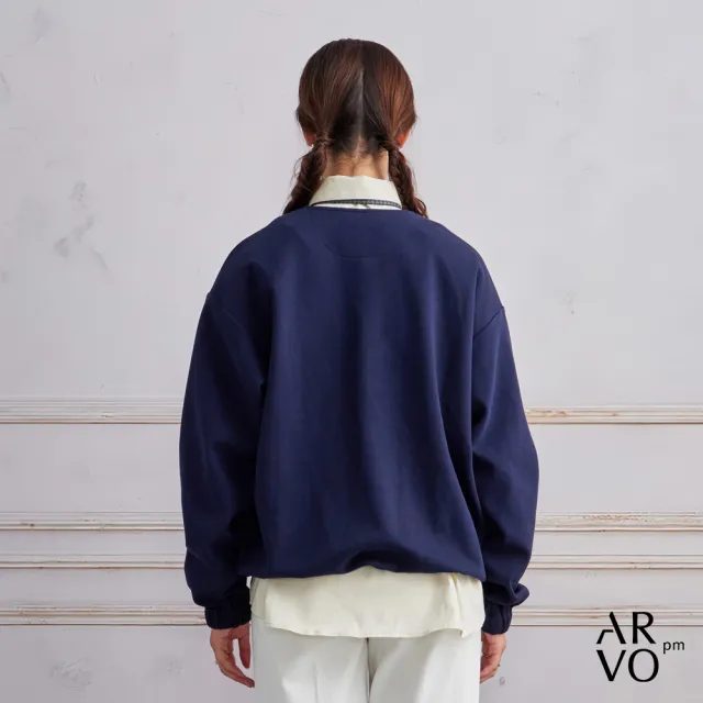 【ARVOpm】男女同款 藏青寬鬆版圓領上衣-725213134011(限時6折)