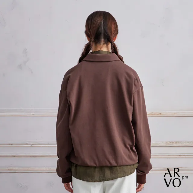 【ARVOpm】男女同款 ARVOpm深棕色寬版長袖polo衫-725213184012(限時6折)