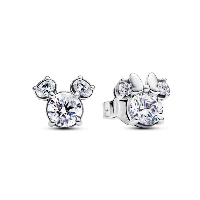 【Pandora 潘多拉】迪士尼米奇與米妮璀璨造型耳環-絕版品