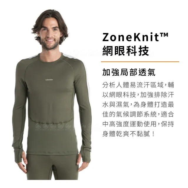 【Icebreaker】男 ZoneKnit 網眼透氣保暖圓領長袖上衣 BF200《橄欖綠/灰》0A56HA/排汗衣/內層衣