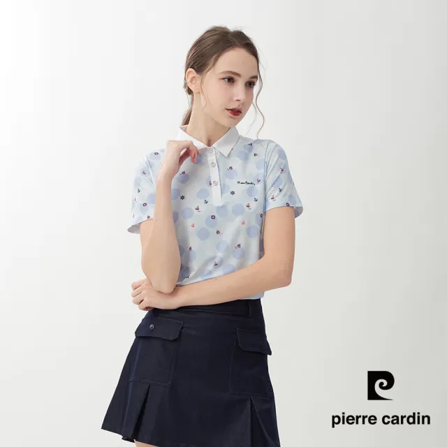 【pierre cardin 皮爾卡登】網路獨家 女款 科技涼感彈性透氣短袖POLO衫-淺藍色(8267294-33)