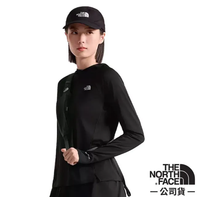 【The North Face】女 FLASHDRY 輕薄吸濕快乾長袖連帽T恤.套頭衫.運動休閒上衣/ 8HRA-JK3 宇宙黑