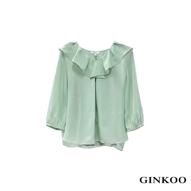 【GINKOO 俊克】荷葉領七分袖上衣