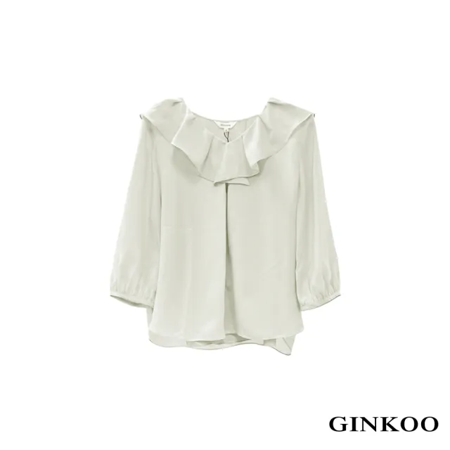 【GINKOO 俊克】荷葉領七分袖上衣