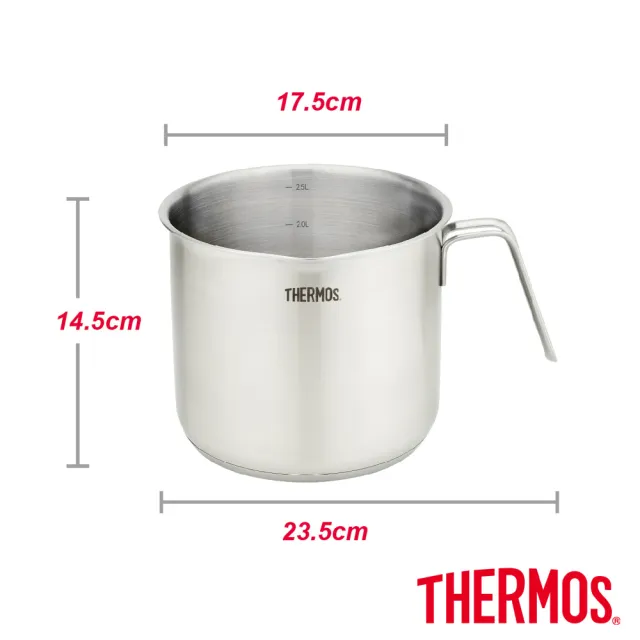【THERMOS 膳魔師】超值3入_不鏽鋼彎柄牛奶鍋湯鍋16cm+二入隔溫碗1200ml(MLK-S16B+TC-BOWL)
