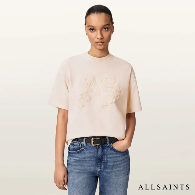 【ALLSAINTS】INSIGNIA 寬鬆純棉短袖T恤-粉 W125JE(寬鬆版型)