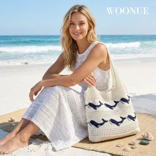 【WOONUE】雙11 度假必備！鯨魚編織包歐美專櫃時尚海灘包春夏季包手提包側背包閨蜜女友老婆生日 