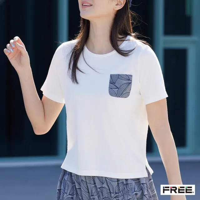 【FREE】純棉拼色口袋細捲領上衣