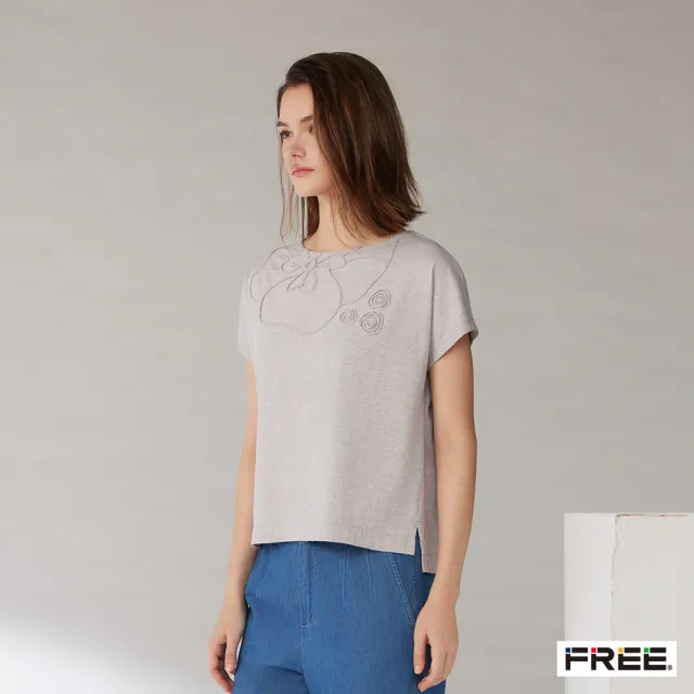 【FREE】有機棉草木染果香壓花小船領寬版上衣