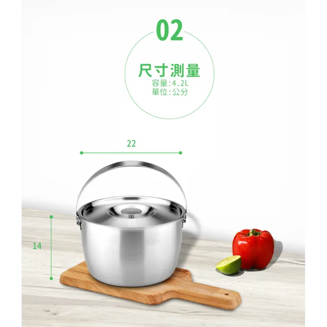 【Chieh Pao 潔豹】316不鏽鋼健康調理鍋-附提把 22CM 4.2L(10人內鍋 電鍋可用)