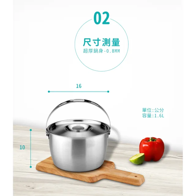 【Chieh Pao 潔豹】304不鏽鋼康潔調理鍋-附提把 16CM 1.6L(6人內鍋 電鍋可用)