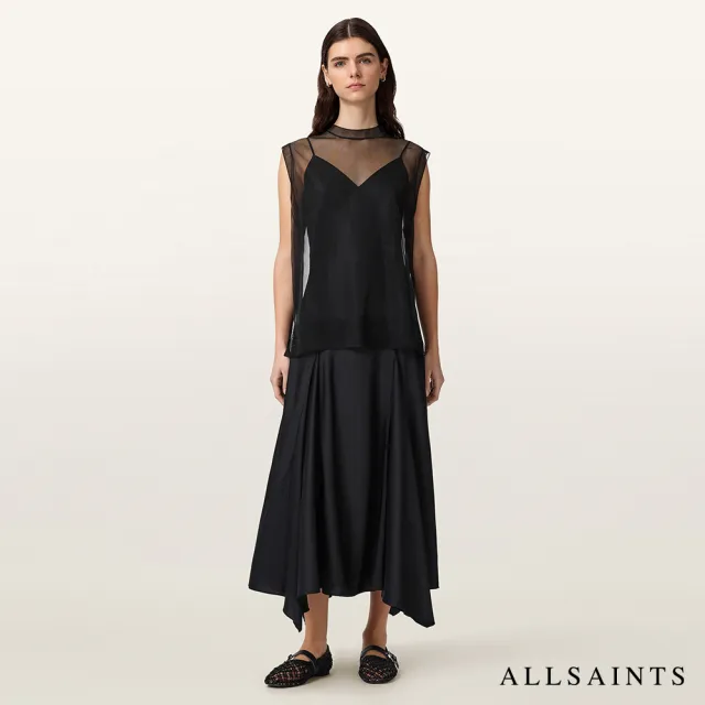 【ALLSAINTS】AVA 薄紗無袖洋裝-黑 W269DE(修身版型)