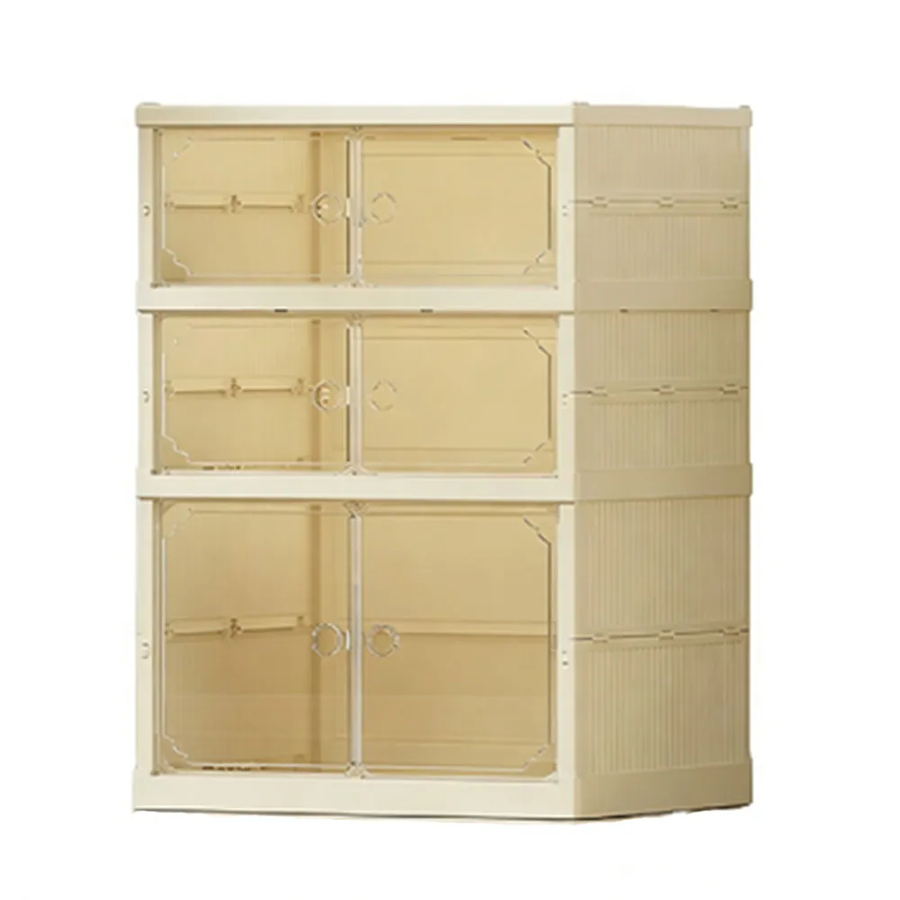 【EARISE 雅蘭仕】騰宏 1高2矮透明磁吸免安裝收納盒 鞋櫃收納雙排一體式 可折疊鞋架 鞋子防塵鞋盒