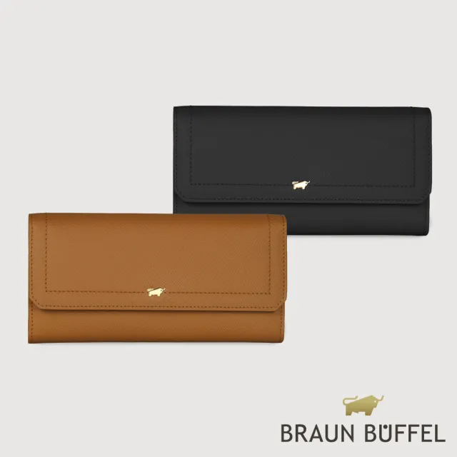【BRAUN BUFFEL 德國小金牛】婕娜 14卡兩折長夾-多色任選(BF2005-621-BK/BRA) 錢包送禮推薦
