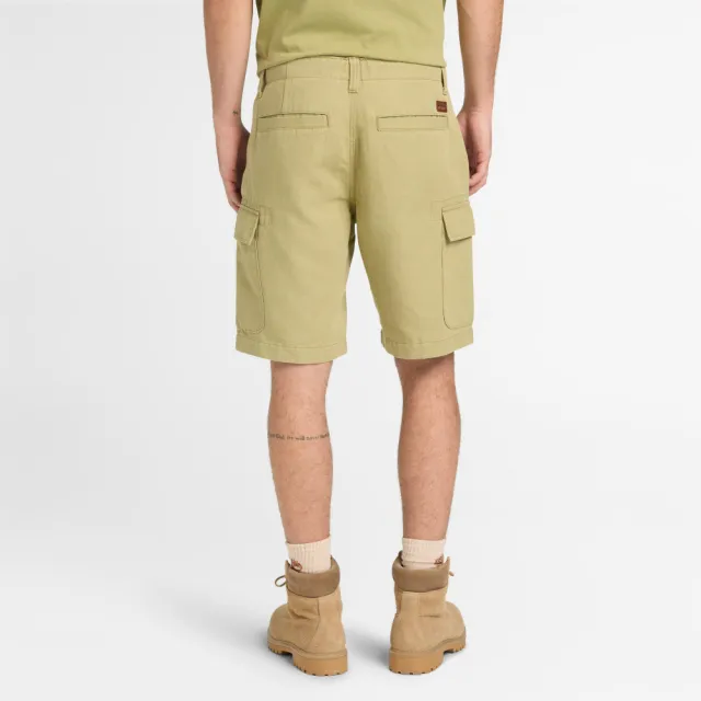【Timberland】男款灰綠色寬版亞麻混紡工裝短褲(A44W7BQ0)