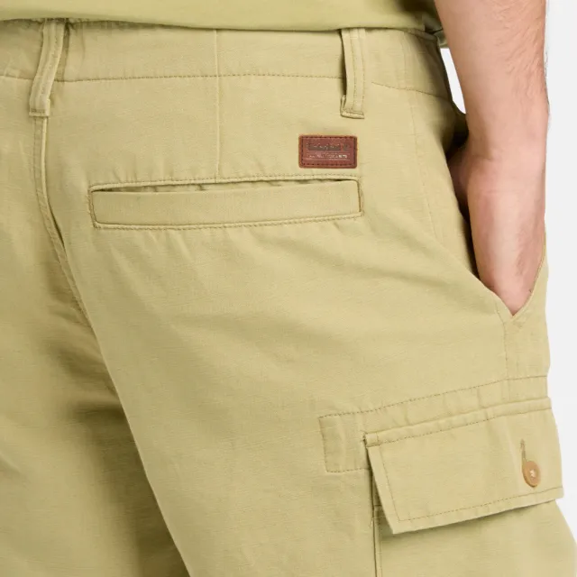 【Timberland】男款灰綠色寬版亞麻混紡工裝短褲(A44W7BQ0)