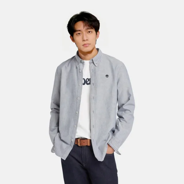 【Timberland】男款灰色牛津長袖襯衫(A2ARQB68)