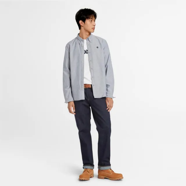 【Timberland】男款灰色牛津長袖襯衫(A2ARQB68)